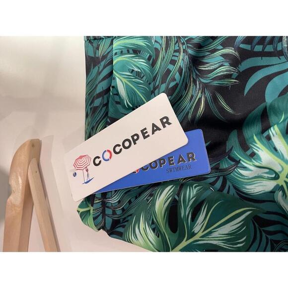 Coco Pear Tropical Leaf High-Waisted Bikini Bottom- Size L - Picture 3 of 4